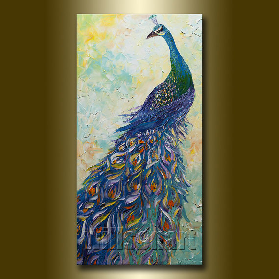 570x570 Peacock Painting Original Oil On Canvas Textured Palette Knife - Peacock Painting On Canvas