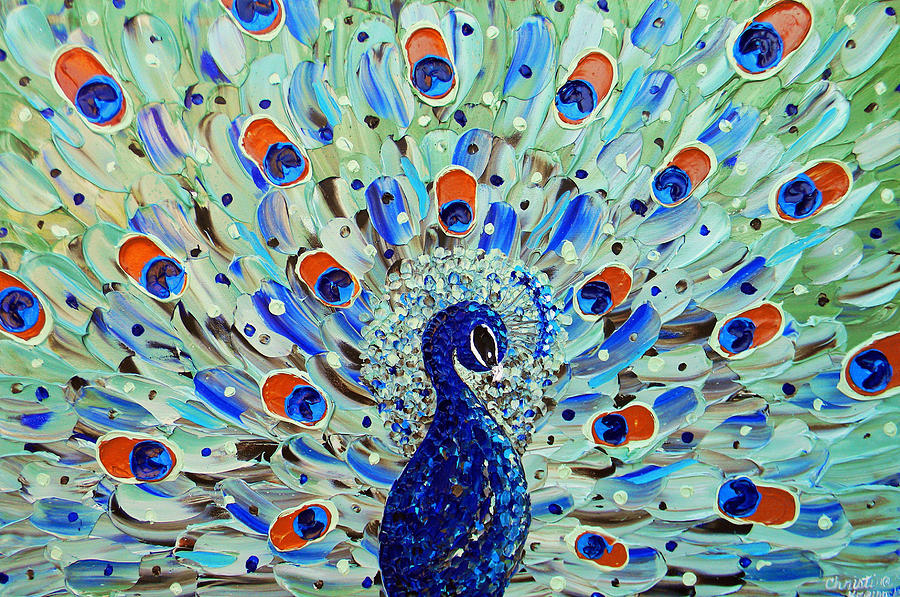 900x597 The Peacock Painting By Christine Krainock - Peacock Painting On Canvas