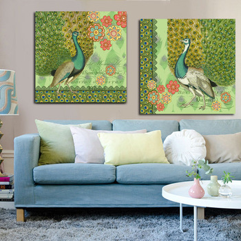 350x350 Wall Art Peacock Painting Canvas For Home Deco - Peacock Painting On Canvas