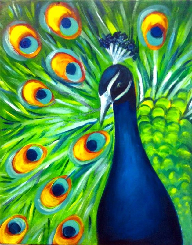 629x800 Enchanting Peacock Wine And Canvas Enchanted - Peacock Painting On Canvas