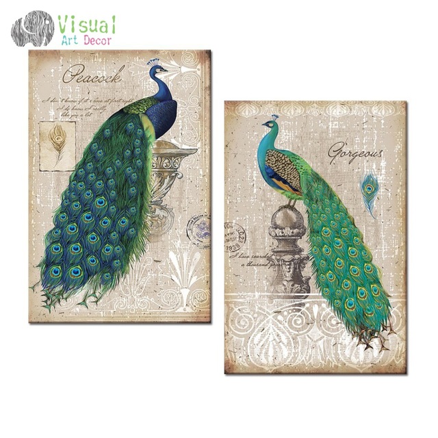 640x640 Vintage Wall Art Charming Animal Canvas Painting Prints Beautiful - Peacock Painting Vintage