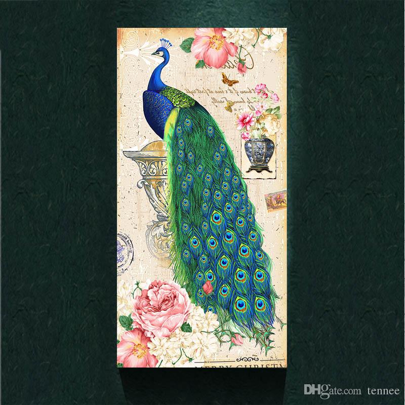 800x800 2018 Retro Vintage Green Peacock Painting Picture Abstract Art - Peacock Painting Vintage