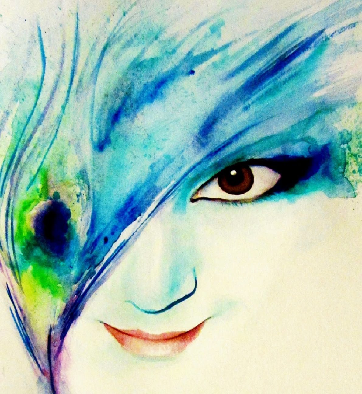 1190x1295 Speed Painting The Eye Of The Peacock Self Portrait Watercolor - Peacock Painting Watercolor