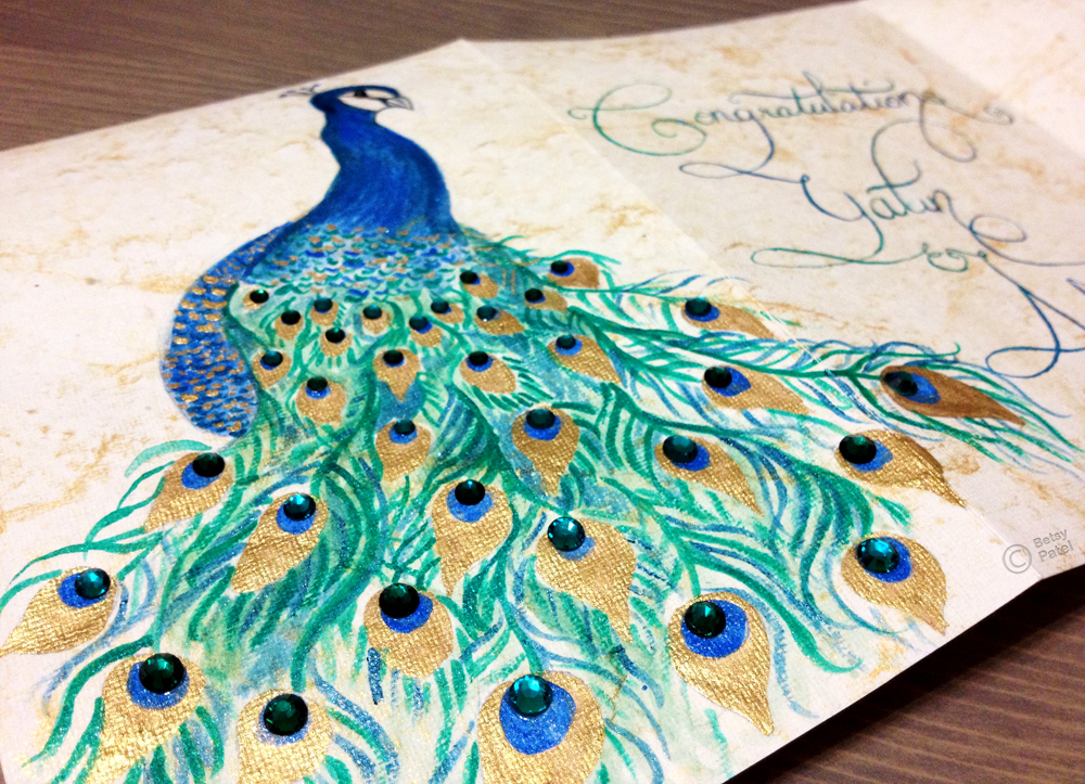 1000x723 Watercolor Peacock Wedding Card The Painting Gnome - Peacock Painting Watercolor