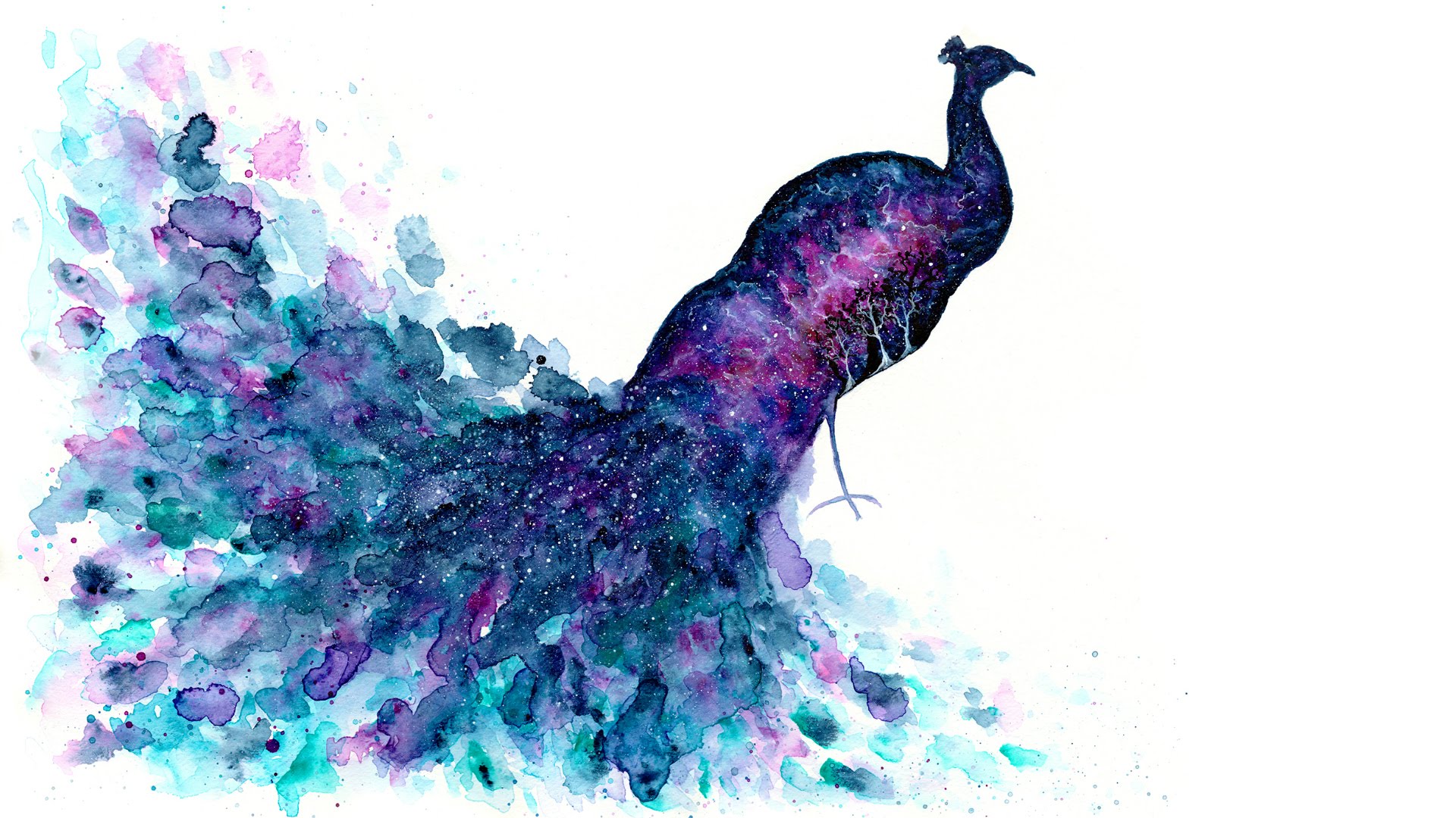 1920x1080 Galaxy Peacock - Peacock Painting Watercolor