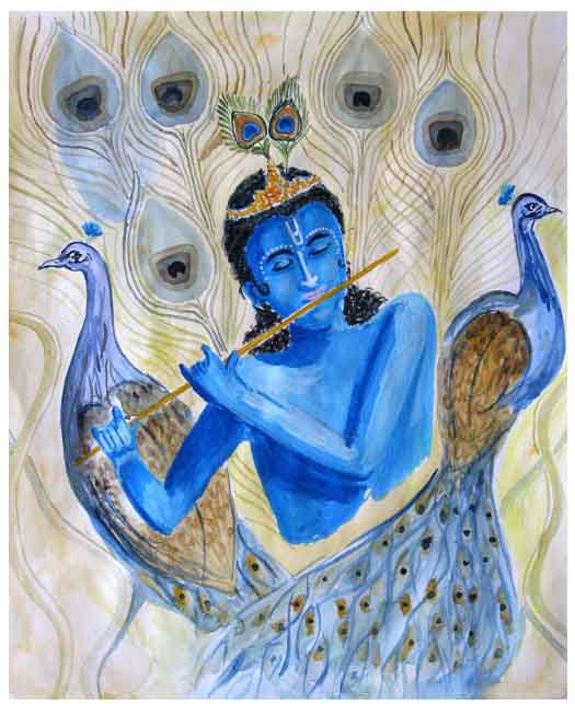 525x643 Krisha And Peacock Watercolor Painting 11 X 15 Inch Art No - Peacock Painting Watercolor