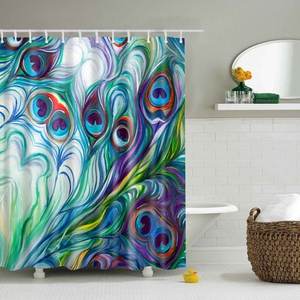 300x300 Elegant Peacock Tail Feather Shower Curtain Gojeek - Peacock Tail Painting