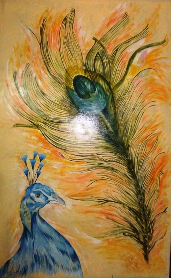 555x900 Peacock Feather Painting By Artist Peacock Art Studio Mayur - Peacock Tail Painting