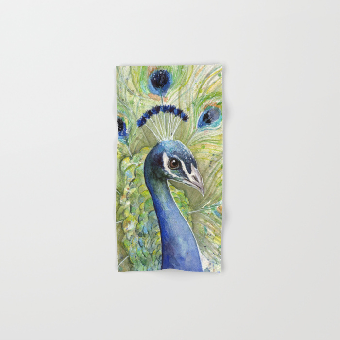 700x700 Peacock Watercolor Painting Exotic Birds Hand Amp Bath Towel By - Peacock Watercolor Painting