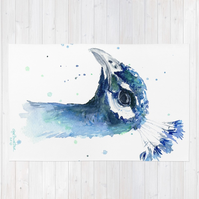 700x700 Peacock Watercolor Painting Bird Animal Rug By Olechka Society6 - Peacock Watercolor Painting