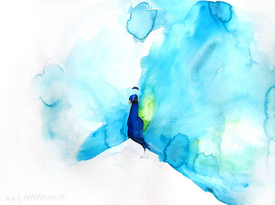 550x410 Water Colour Drawing - Peacock Watercolor Painting