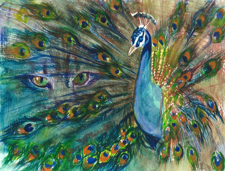 720x547 Bright Eyes Peacock Watercolor - Peacock Watercolor Painting