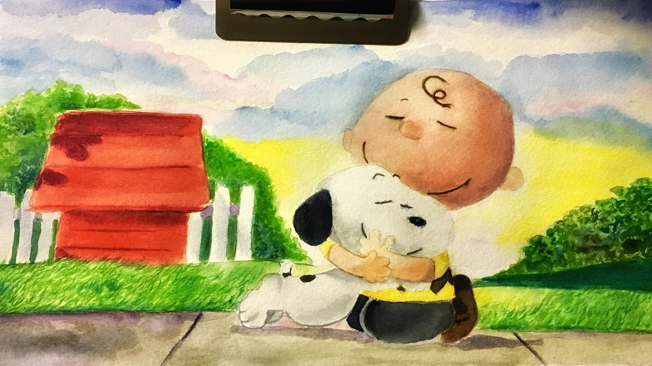 1280x720 The Peanuts Movie Watercolor Painting Charlie Brown And Snoopy - Peanuts Christmas Painting