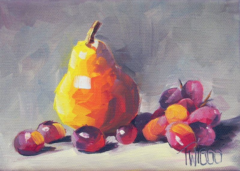 800x571 Twiggs Original Oil Paintings Pear And Red Grapes - Pear Oil Painting