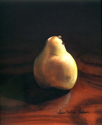 393x482 Still Life Painting Pear On Wood In Watercolor Color - Pear Still Life Painting