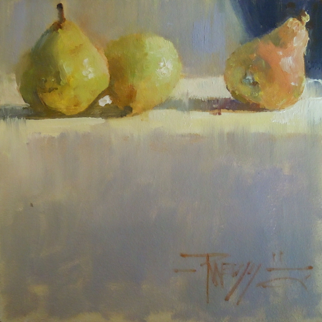 640x640 In Plein Air Three's A Crowd Pear, Still Life Oil Painting. - Pear Still Life Painting