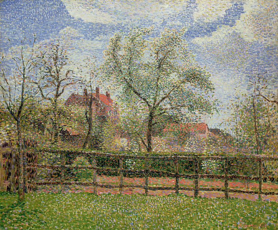 900x743 Pear Trees And Flowers At Eragny Painting By Camille Pissarro - Pear Tree Painting