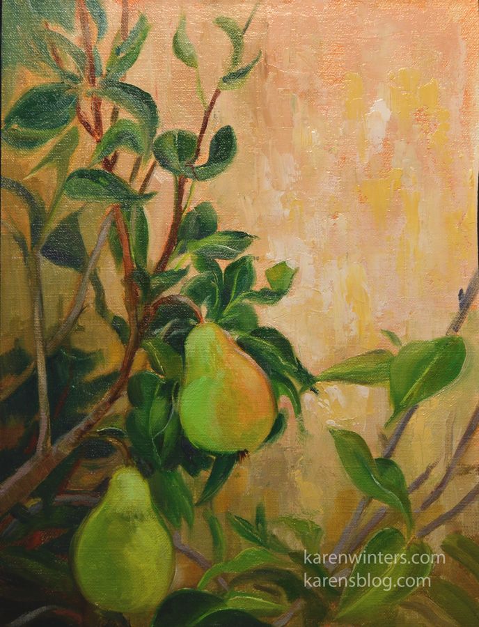 688x900 Pear Tree, Pears Original Art Oil Painting By Karen Winters - Pear Tree Painting