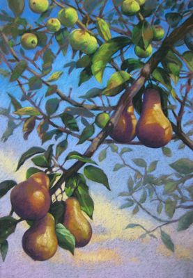 277x400 Prussian Pears Pastel Painting By Jill Stefani Wagner Orchard - Pear Tree Painting