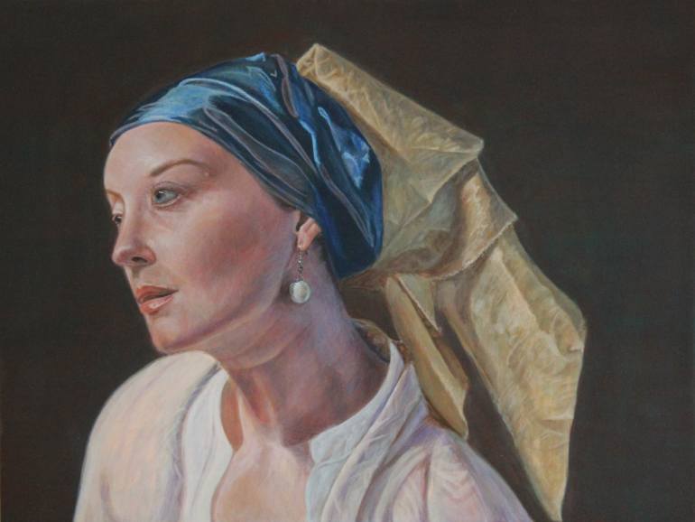 770x578 Saatchi Art Girl With A Pearl Earring Painting By Harry Vikatos - Pearl Earring Painting