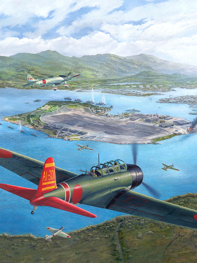 675x900 Tora Tora Tora The Attack On Pearl Harbor Begins Painting By Stu - Pearl Harbor Painting