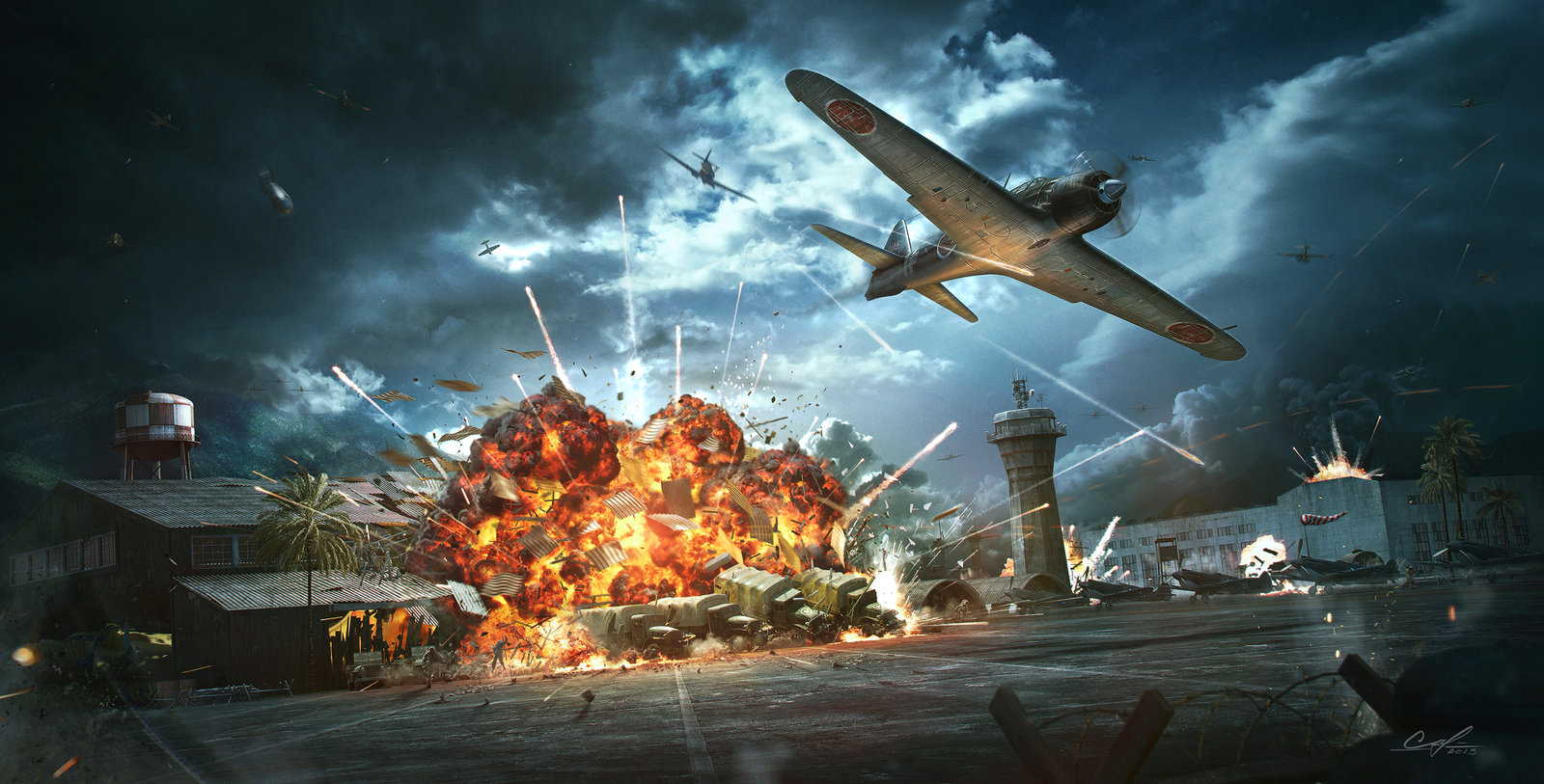 1600x813 Attack Pearl Harbor By Snikola - Pearl Harbor Painting