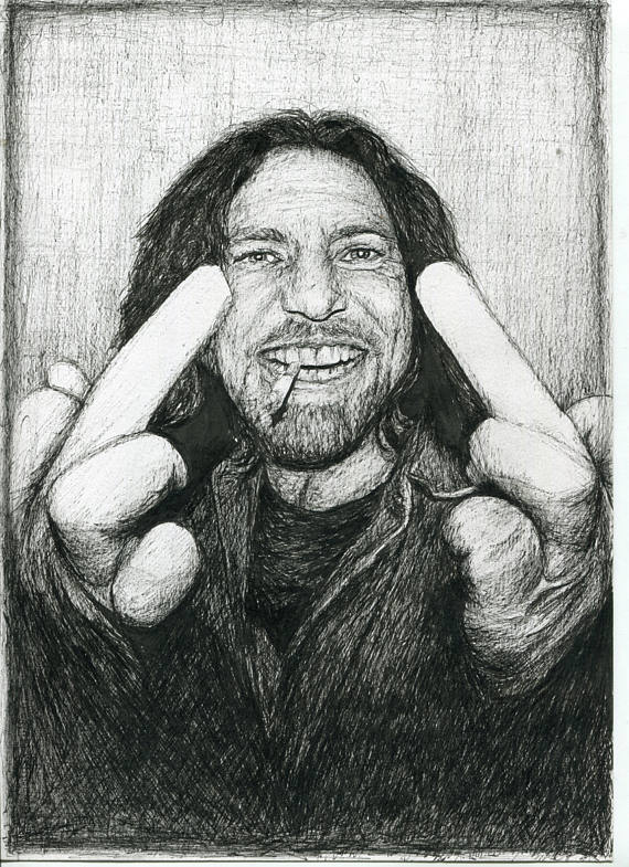 570x785 Eddie Vedder Pearl Jam Grunge Black And White Middle Finger Up - Pearl Jam Painting