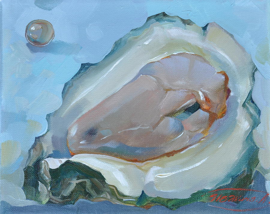 900x716 Oyster With A Pearl Painting By Larisa Ivakina Clevenger - Pearl Painting