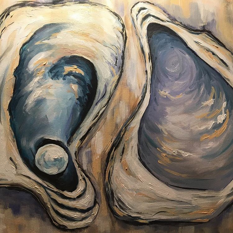 750x750 Oysters With Pearl Painting By Chris Mccormick Meadows - Pearl Painting