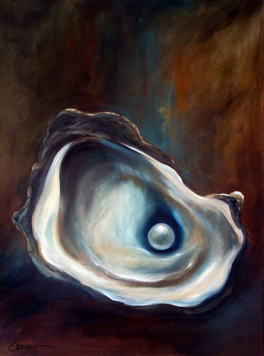 518x699 Print Oyster Art Oil Painting Sea Food Beach Ocean Pearl Still - Pearl Painting