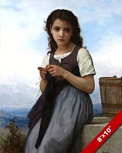 240x300 Beautiful Young Peasant Girl Knitting Oil Painting Art Real Canvas - Peasant Girl Painting
