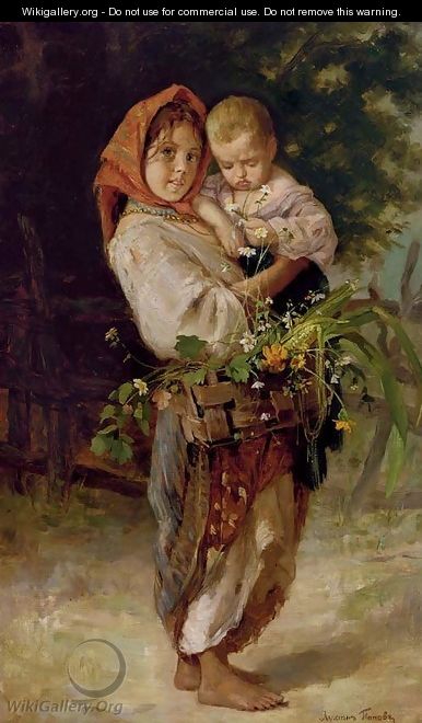 386x660 Peasant Girl With Child And Basket - Peasant Girl Painting