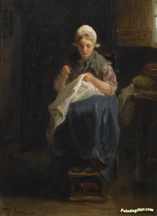 619x850 A Peasant Girl Sewing Artwork By Jozef Israels Oil Painting Amp Art - Peasant Girl Painting