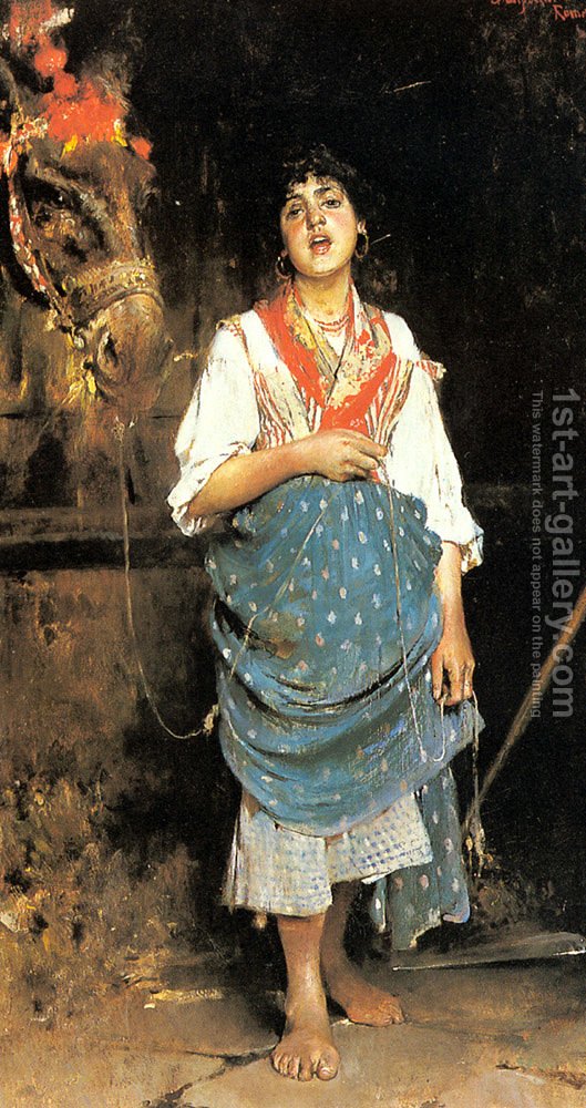 529x1000 A Peasant Girl With A Horse Gaetano Esposito Reproduction 1st - Peasant Girl Painting