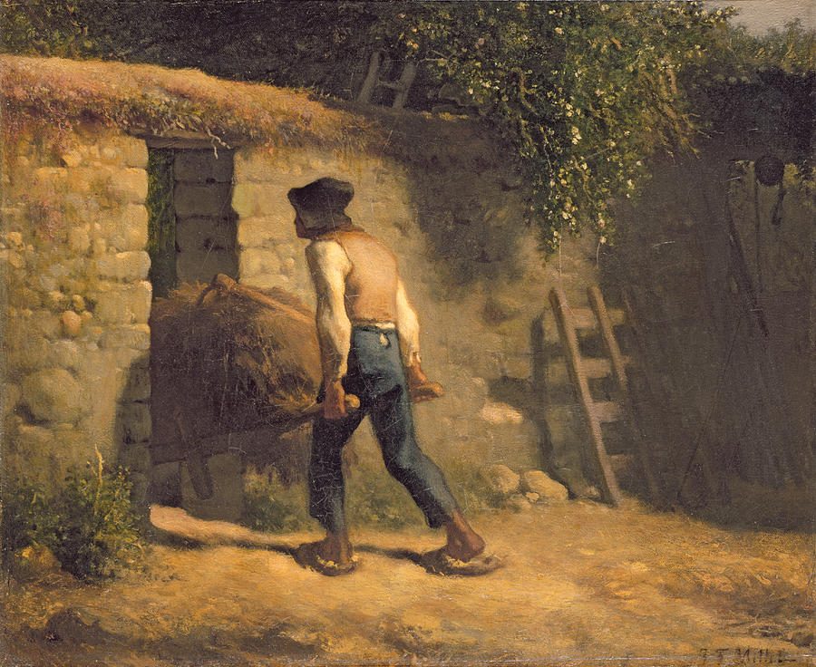 900x736 Peasant With A Wheelbarrow Painting By Jean Francois Millet - Peasant Painting