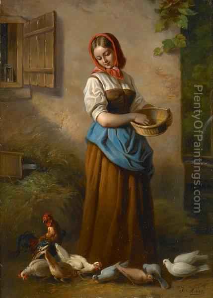429x600 A Peasant Woman Feeding Chickens Oil Painting Reproduction By - Peasant Painting