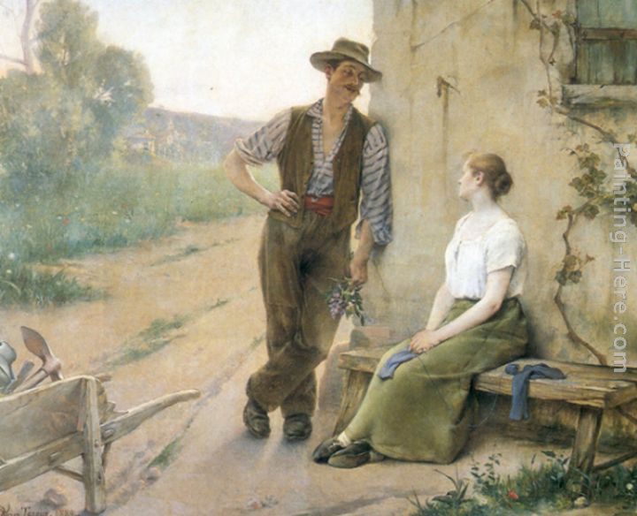 720x584 Henri Adriene Tanoux Peasant Couple In Farmyard Painting Anysize - Peasant Painting