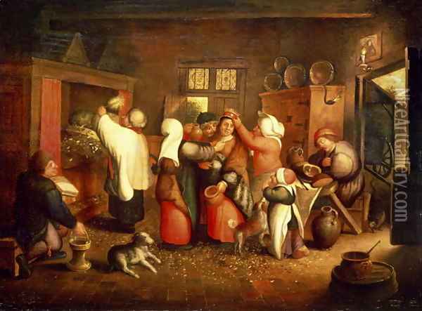 600x443 Peasant Wedding Oil Painting Reproduction By Marten Van Cleve - Peasant Wedding Painting