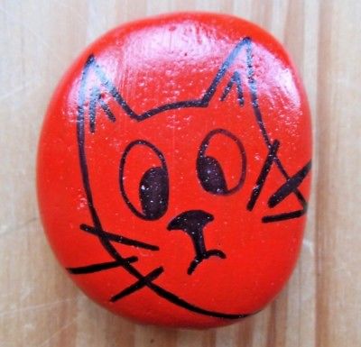 400x385 Hand Painted Rocks, Stones, Pebbles. Pebble Art. Cat Painted Stone - Pebble Art Painting