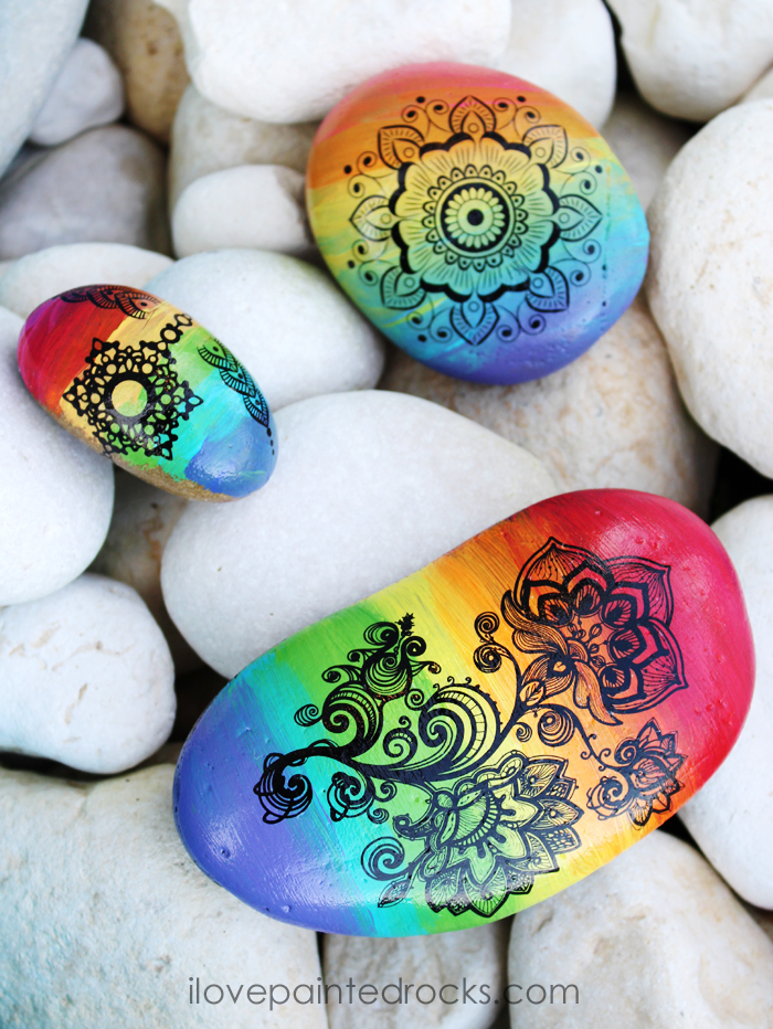 700x932 How To Paint Rainbow Mandala Rocks - Pebble Painting
