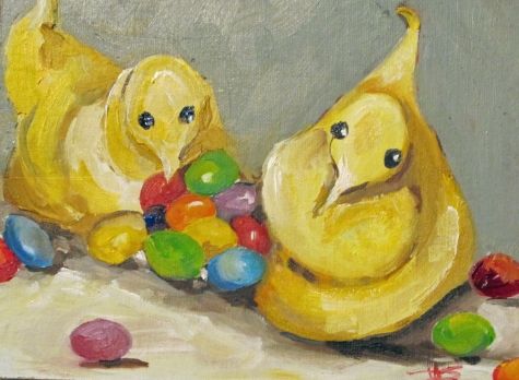 475x348 Easter Candy Peeps And Jelly Beans Original Art Painting By - Peep Painting