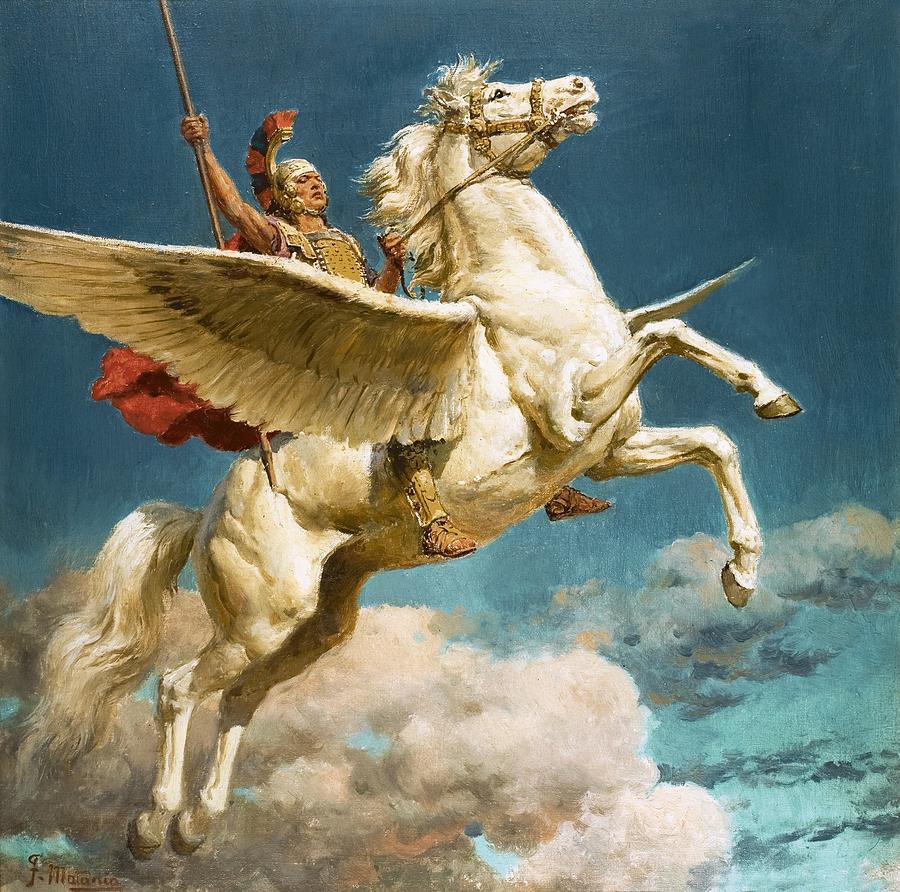 900x892 Pegasus The Winged Horse Painting By Fortunino Matania - Pegasus Painting