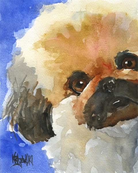 480x600 Pekingese Art Print Of Original Watercolor Painting 11x14 - Pekingese Painting