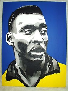 225x300 Canvas Painting Footballer Pele Bampw Yellow Blue Art 16x12 Inch - Pele Painting