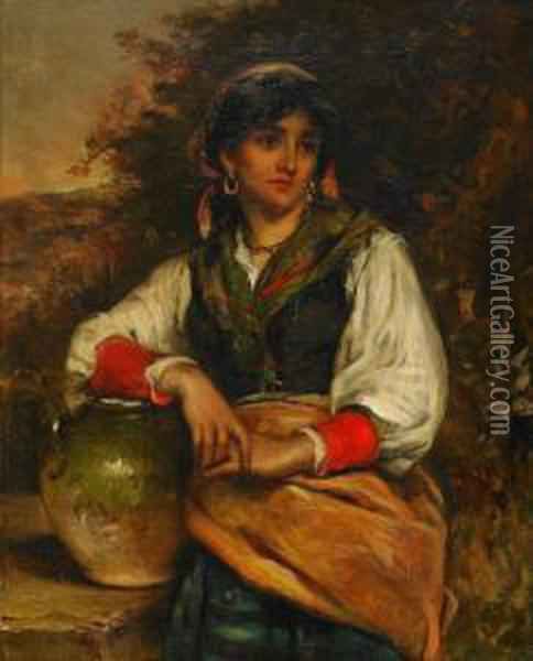 484x600 Flicka Med Krus Oil Painting Reproduction By Thomas Kent Pelham - Pelham Painting