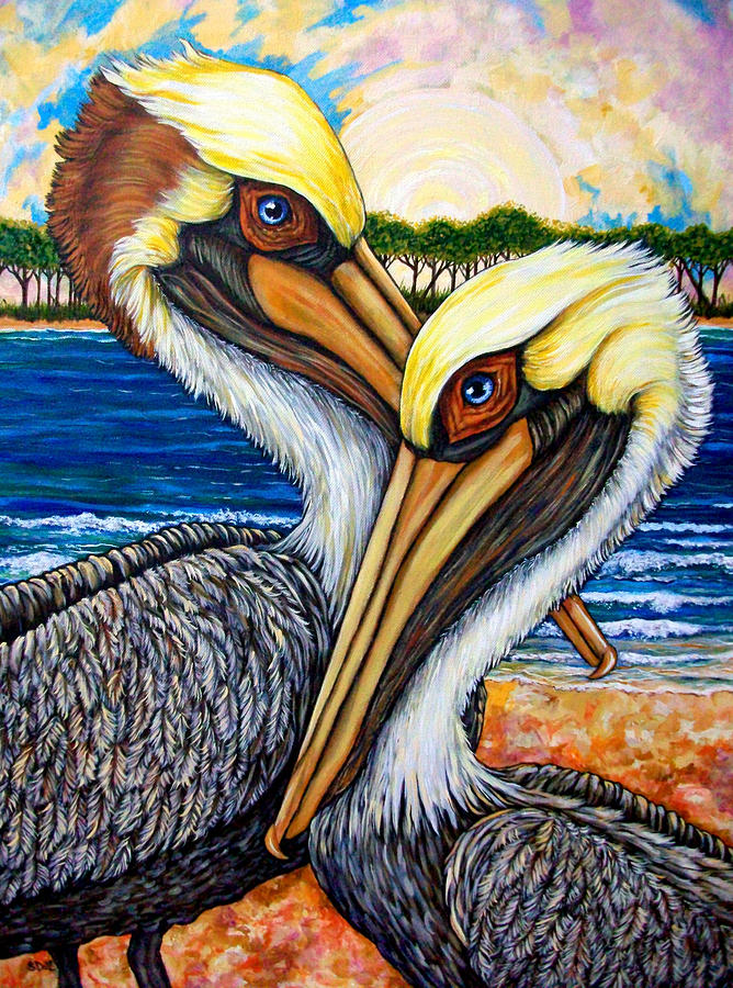 668x900 Pelican Pair Painting By Sherry Dole - Pelican Painting