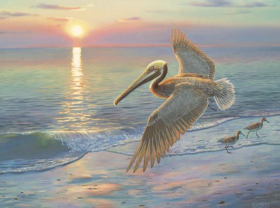 570x423 Pelican Wall Decor, Beach Canvas Art, Large Pelican Painting - Pelican Painting