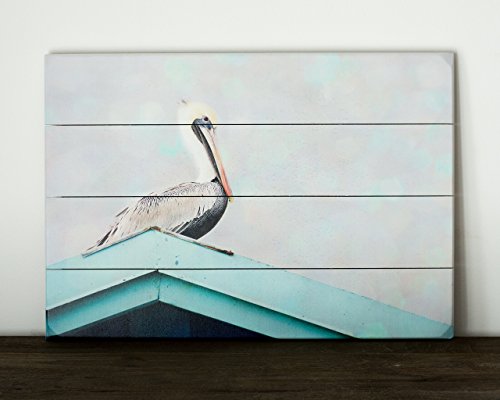 500x400 Modern Coastal Pelican Wood Plank Sign - Pelican Painting On Wood