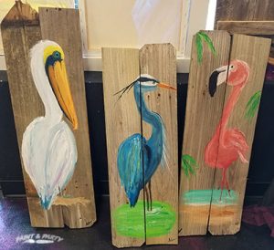 300x274 Choose Your Bird Painting On Reclaimed Wood - Pelican Painting On Wood