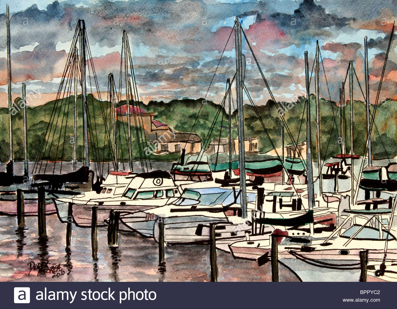 1300x1011 Sailboats Pen And Ink Drawing Nautical Art Watercolor Painting - Pen And Ink Painting